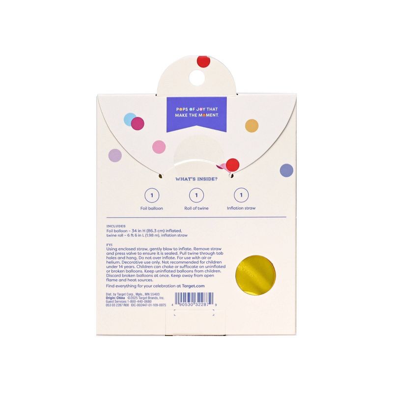 34" Number 2 Foil Balloon - Spritz™: Gold Birthday Decoration, Solid Pattern, All Ages