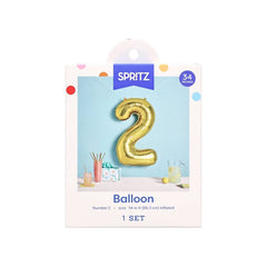 34" Number 2 Foil Balloon - Spritz™: Gold Birthday Decoration, Solid Pattern, All Ages